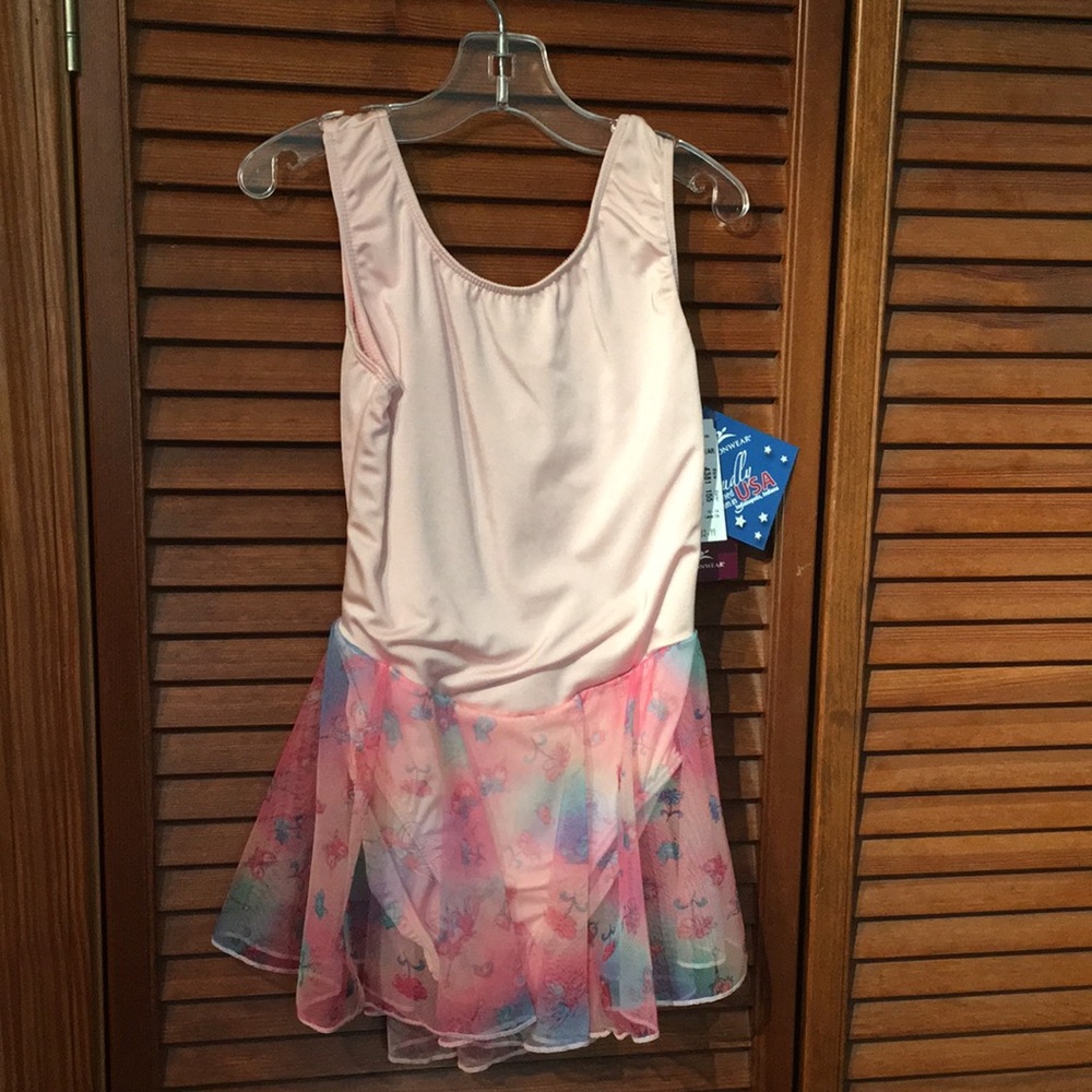 Leotard with Skirt Pink & Print Motionwear Child Large 12-14 NWT